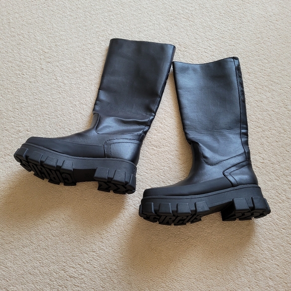 CIRCUS BY SAM EDELMAN Dollie Faux Leather Chunky Black Platform Knee High Boots - Picture 4 of 9